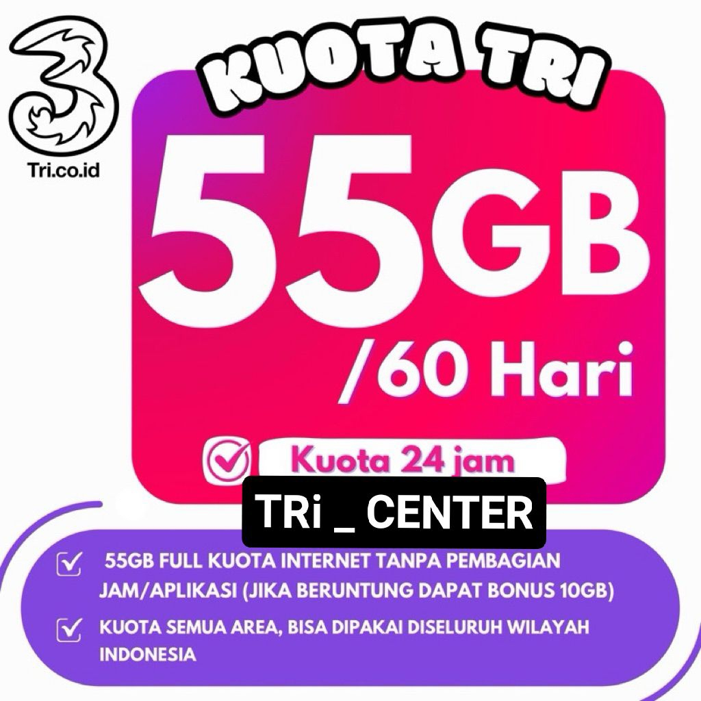 INJECT KUOTA TRI 55GB 60HARI NASIONAL