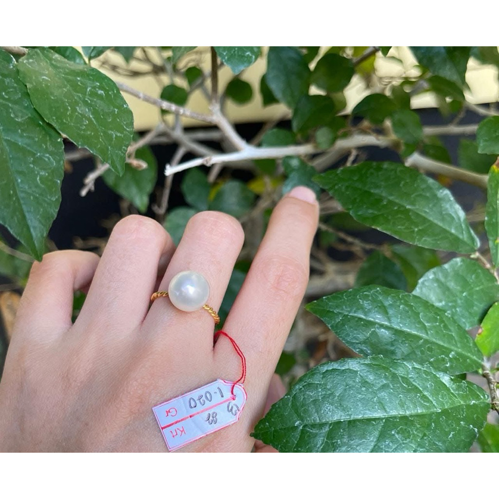 cincin simple pelintir mutiara laut asli lombok emas 22k