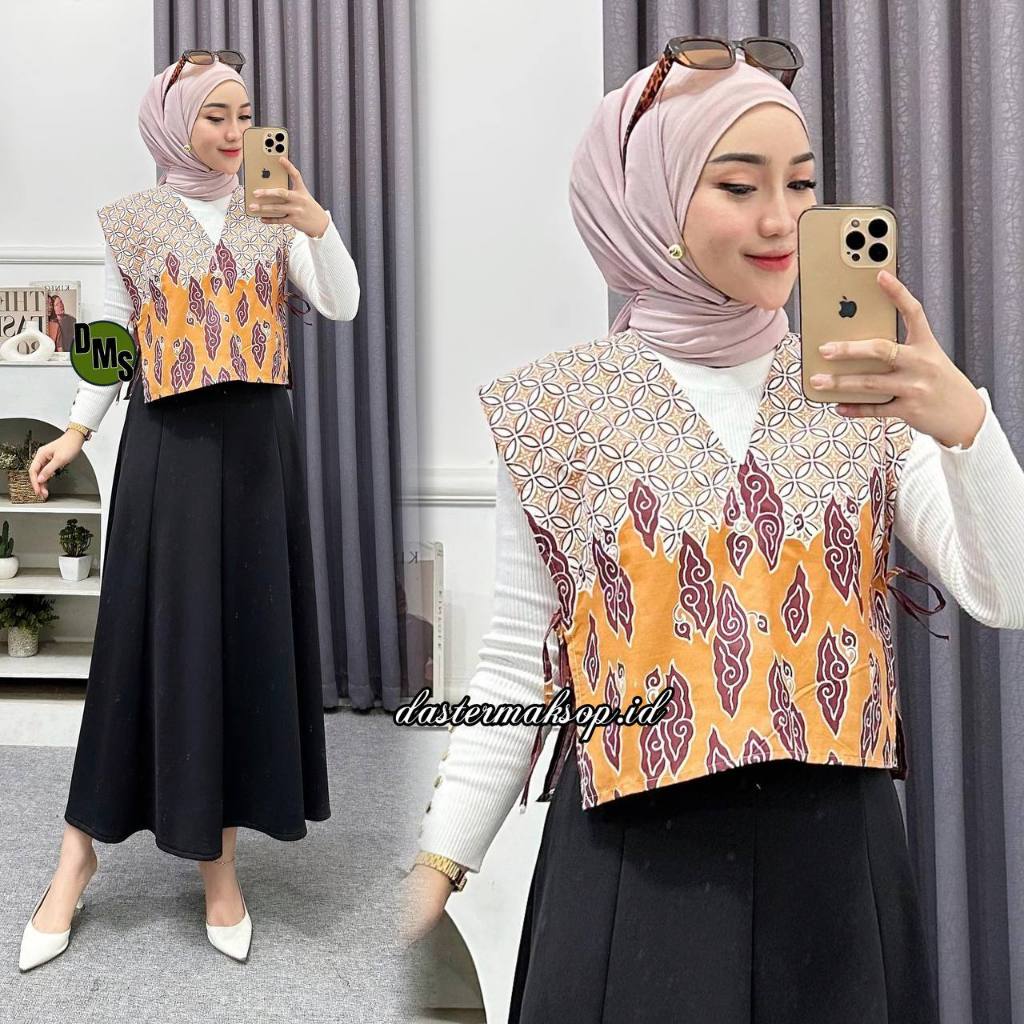VEST BATIK WANITA MODERN ETNIK ROMPI OUTER KATUN PREMIUM || ATASAN VEST BATIK PRIA WANITA EKSLUSIF