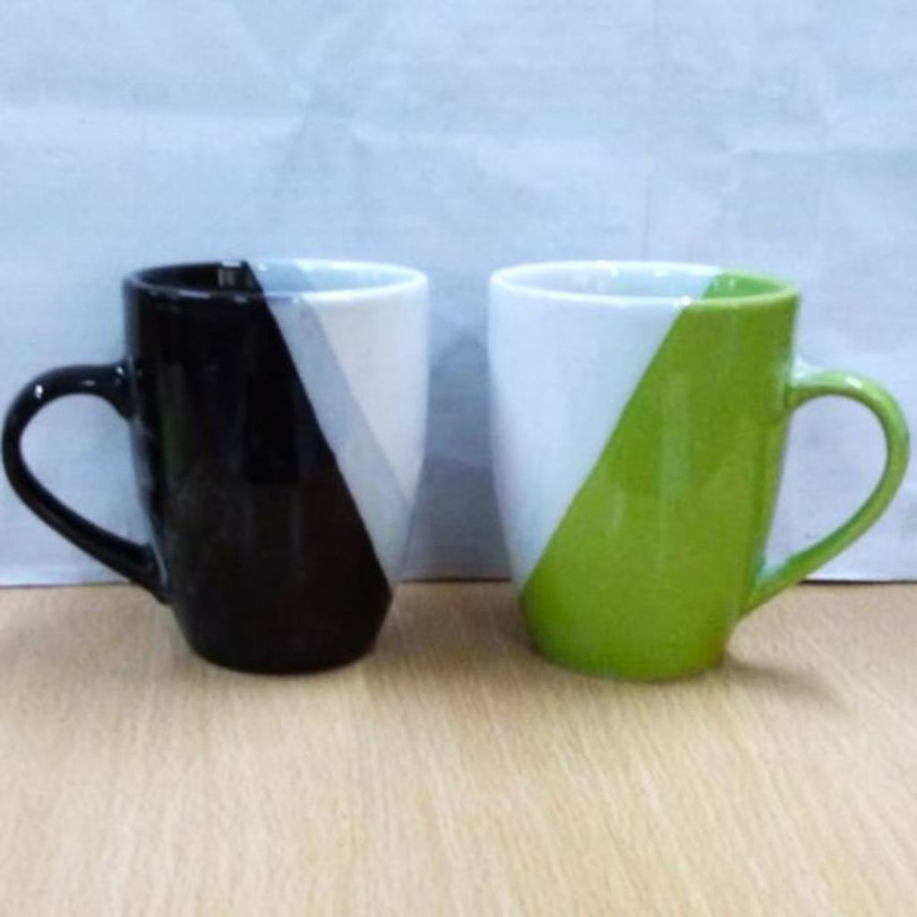 MUG GELAS CANGKIR KERAMIK COUPLE SET CANTIK GRADASI TWOTONE ISI 2PC + BOX CANTIK