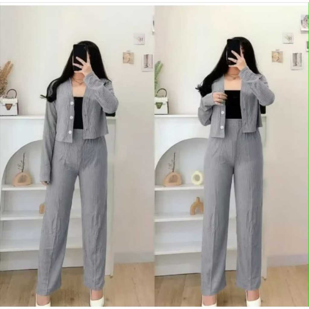SETELAN BAJU WANITA KEKINIAN/SET CASEY CROP KNIT