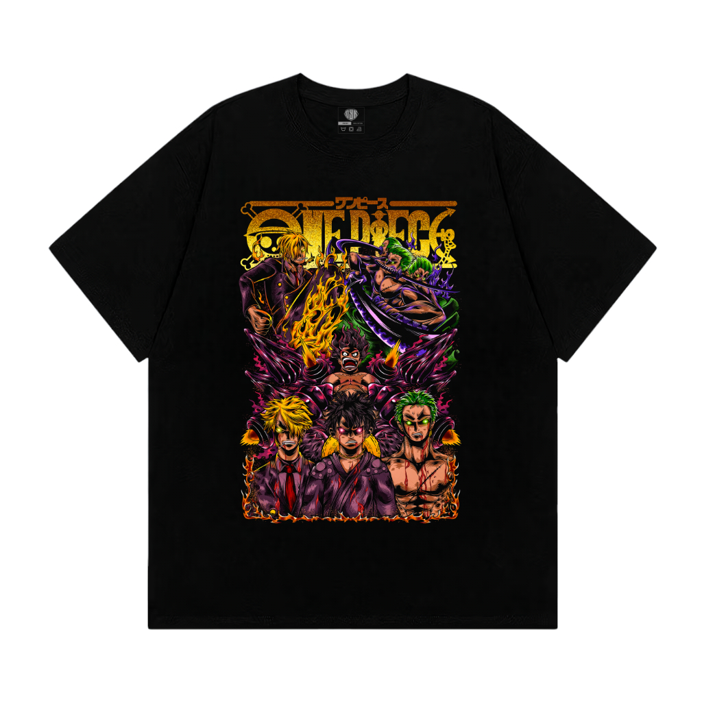 OYB Kaos Luffy Sanji Zoro Mugiwara Squad One Piece Anime T-Shirt Baju Pria dan Wanita Lengan Pendek