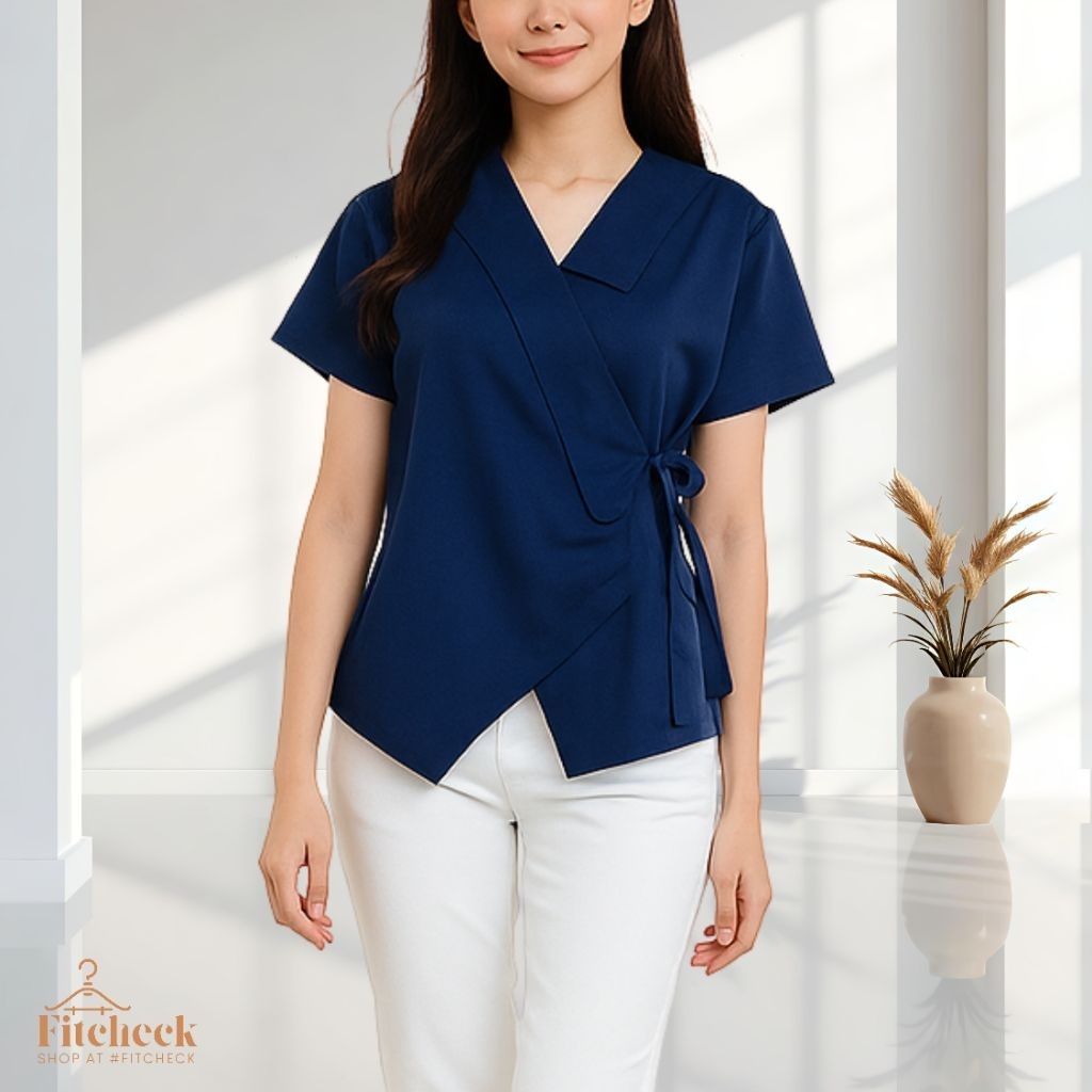 A56 - Atasan Blouse Wanita Atasan Kimono V Neck Twist Top Fashion Blouse