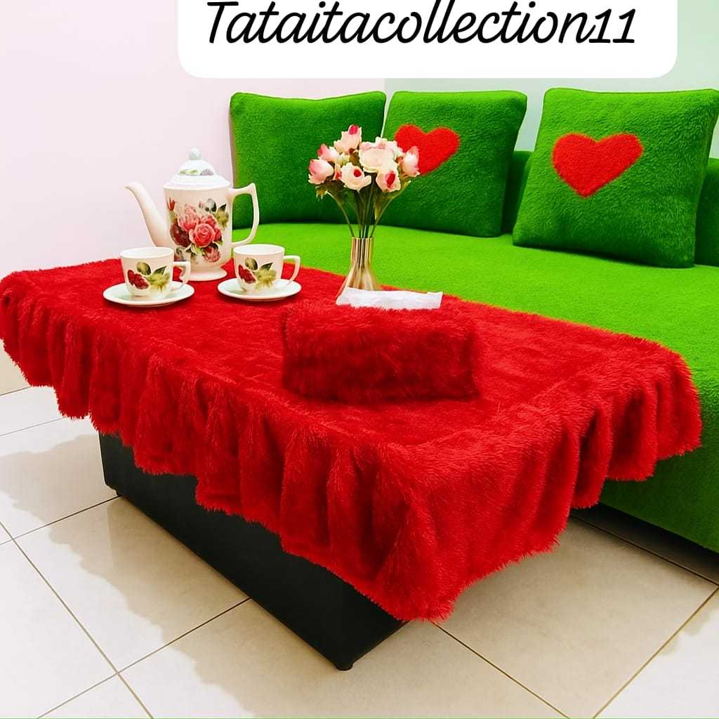 Taplak meja bulu rumbai rasfur / Taplak meja bulu rumbai