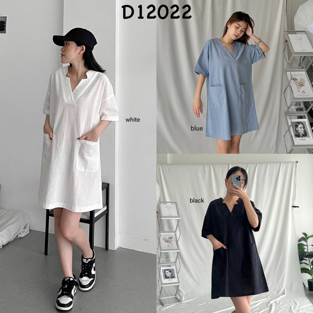 Aria Pocket Linen Casual Mini Dress / Dress Loose Longgar Nyaman Wanita