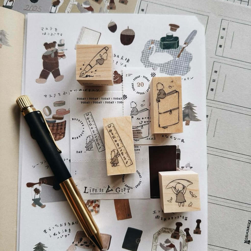 

Penspapersplanner Rubber Stamp - stamped into her story her paper world the ink keeper the pen that listens measure the moments where she keeps her day scissors daydream her cup of creativity