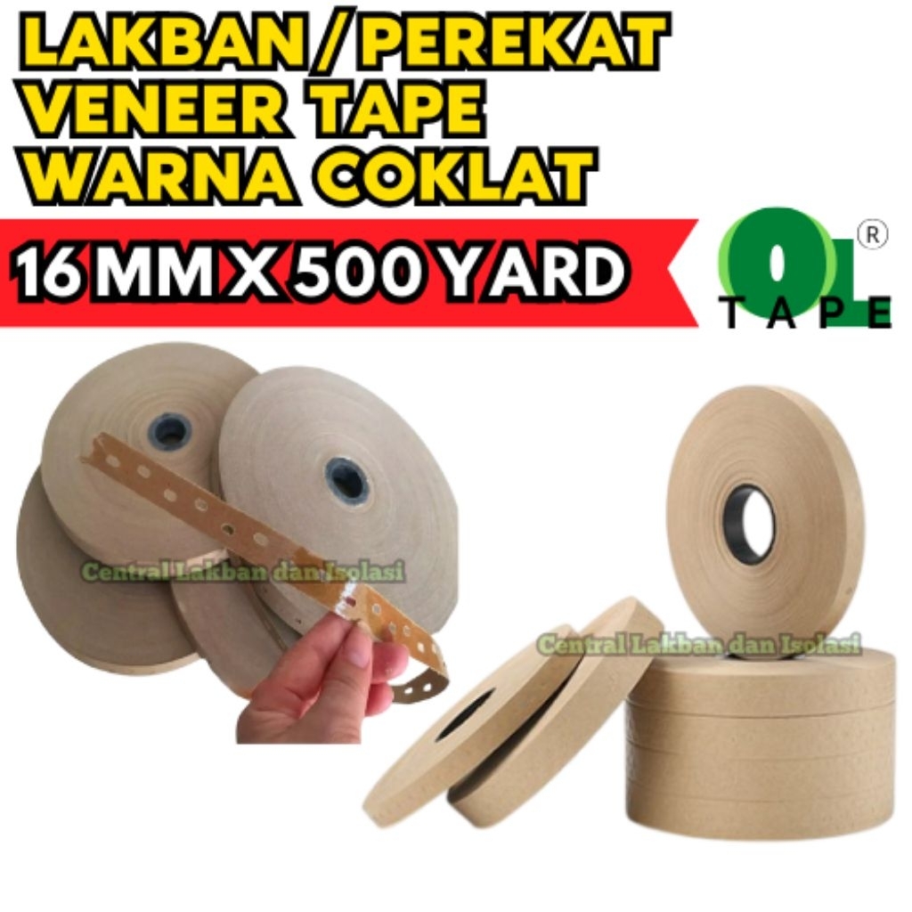 Veneer Tape / Isolasi Plywood UKURAN: 16 mm x 500 Y Lakban Air / Gummed Tape Water Activated, Coklat