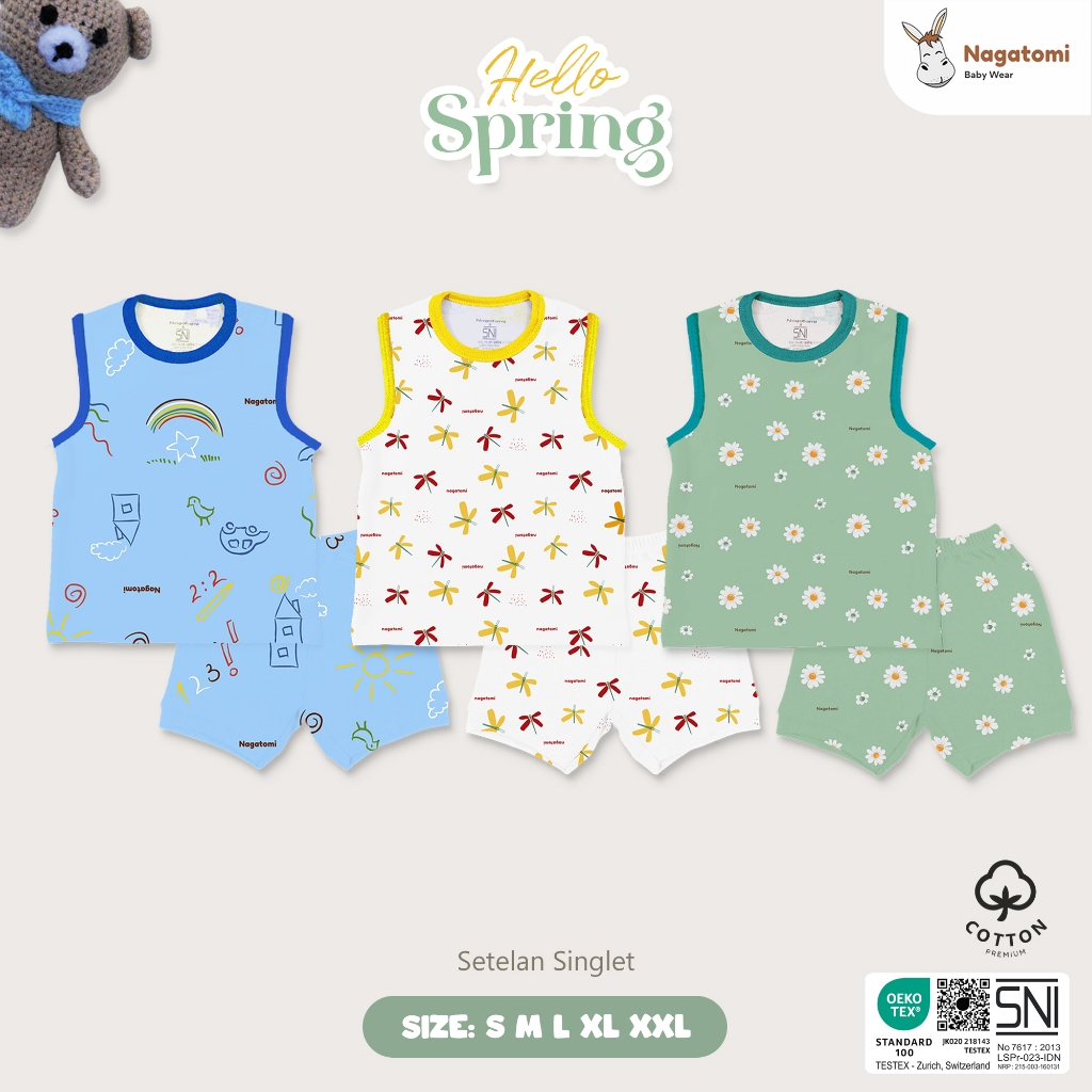 NAGATOMI - Setelan Baju Anak Kutung Celana Pendek Hello Spring