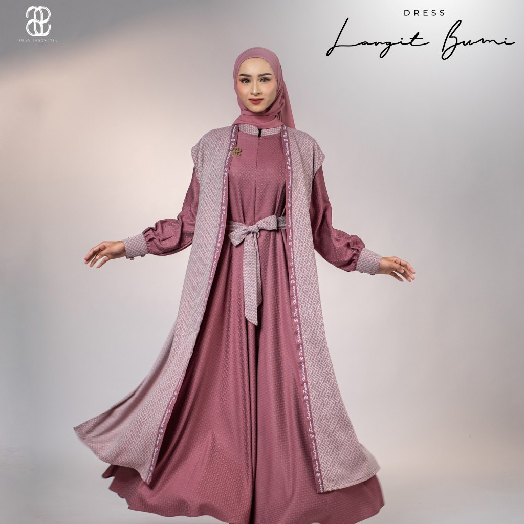 PUAN INDONESIA - Dress + Outer Langit Bumi Gamis Mewah Elegan Free Belt
