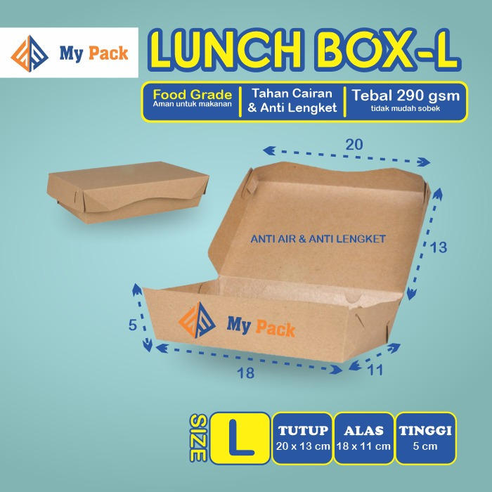 Paper Lunch Box Kraft / Kotak Makan Kertas Coklat / Kotak Bungkus Nasi Ukuran L / Laminasi PE