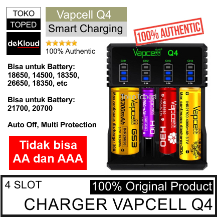 Original VAPCELL Q4 Battery Charger | 4 slot baterai batre li-ion lithium 18650 21700  26650 cas
