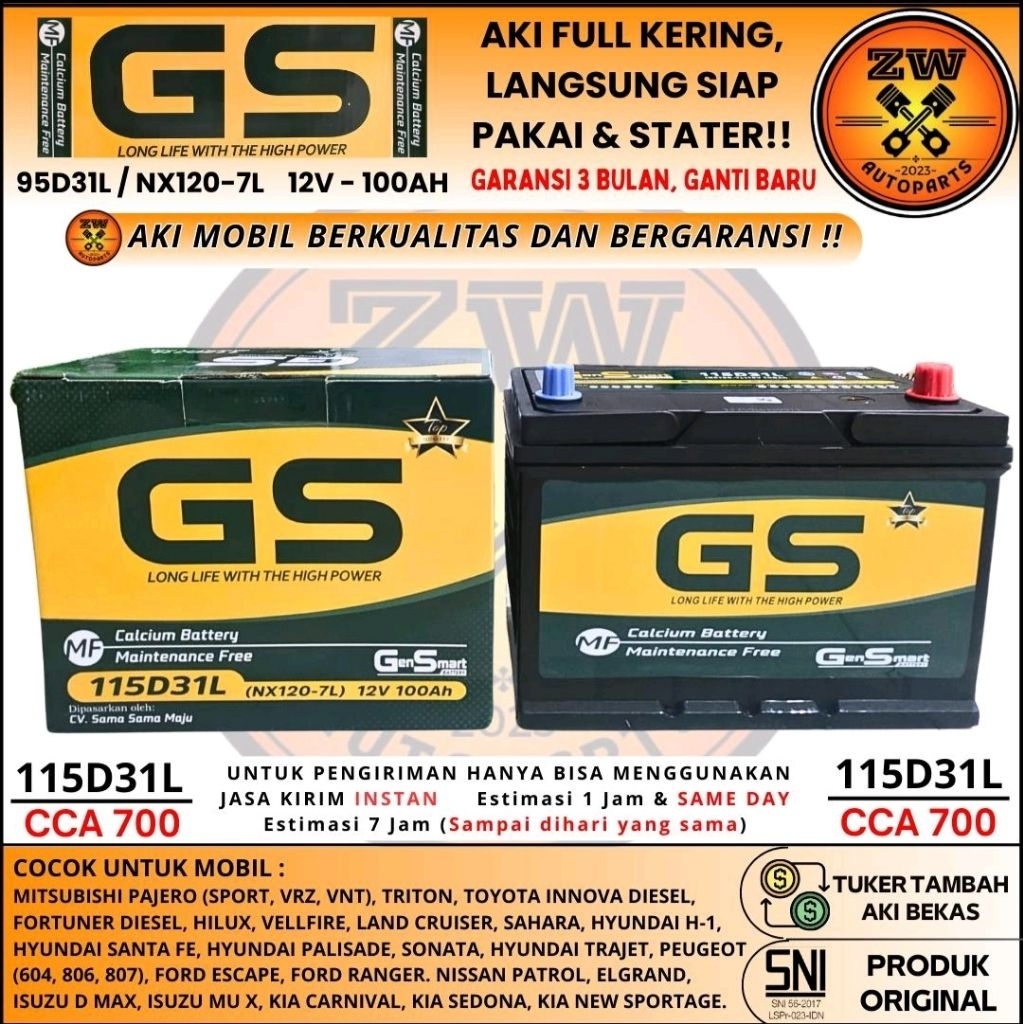 AKI MOBIL GS MF 115D31L / 95D31L AKI KERING 12V / 100Ah