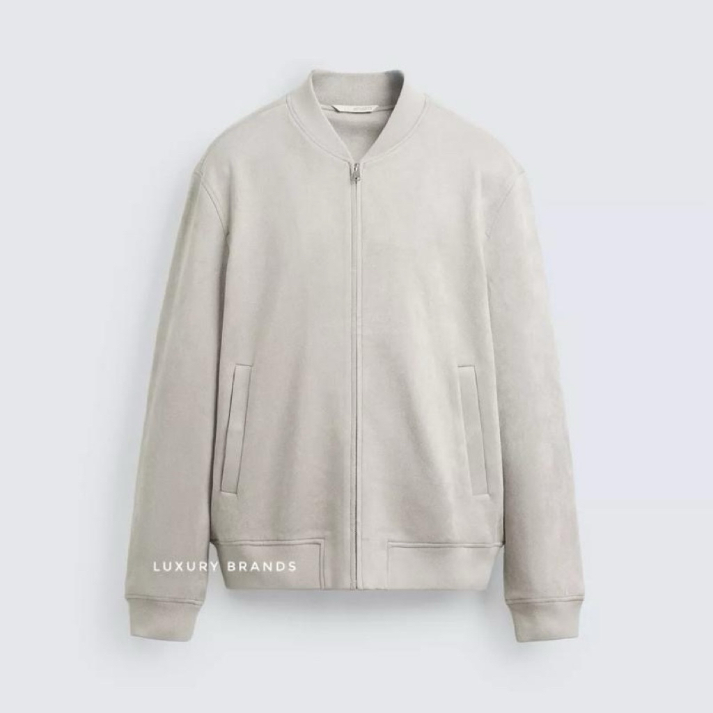 Jaket Bomber ZARA Man Original Faux Suede Bomber Jacket Pearl Grey