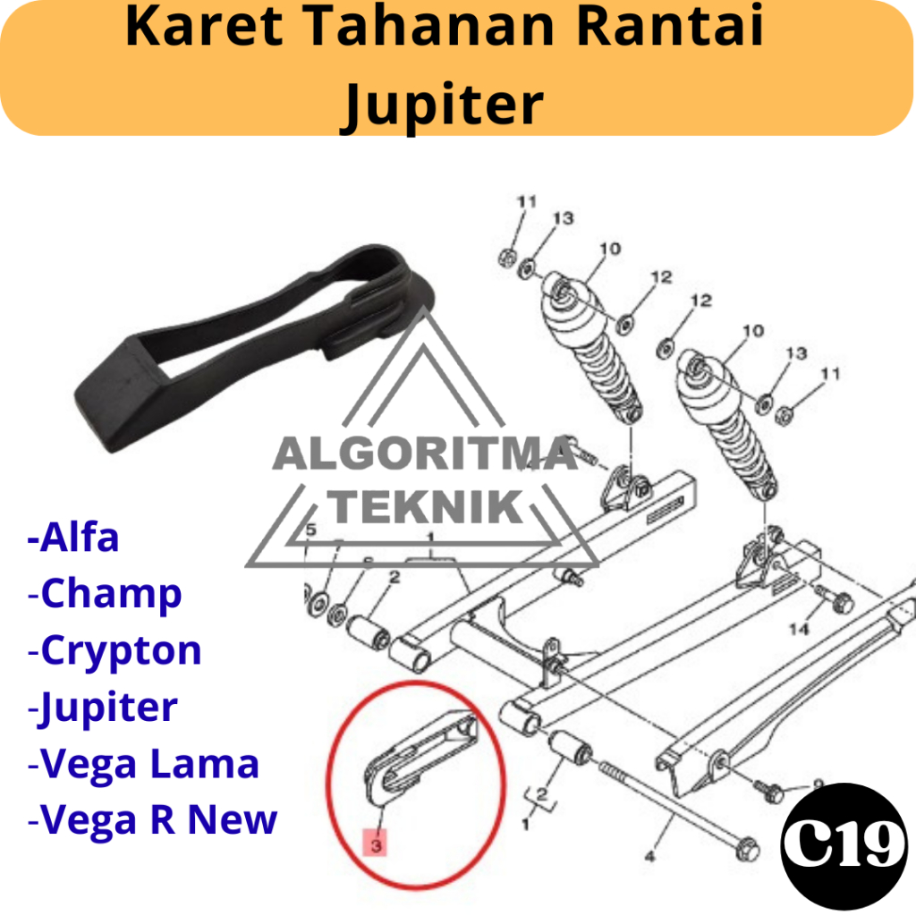 C19 Rubber Bantalan Penahan Peredam Setelan Rante Vega Lama Crypton Vega R New - Karet Tahanan Ranta