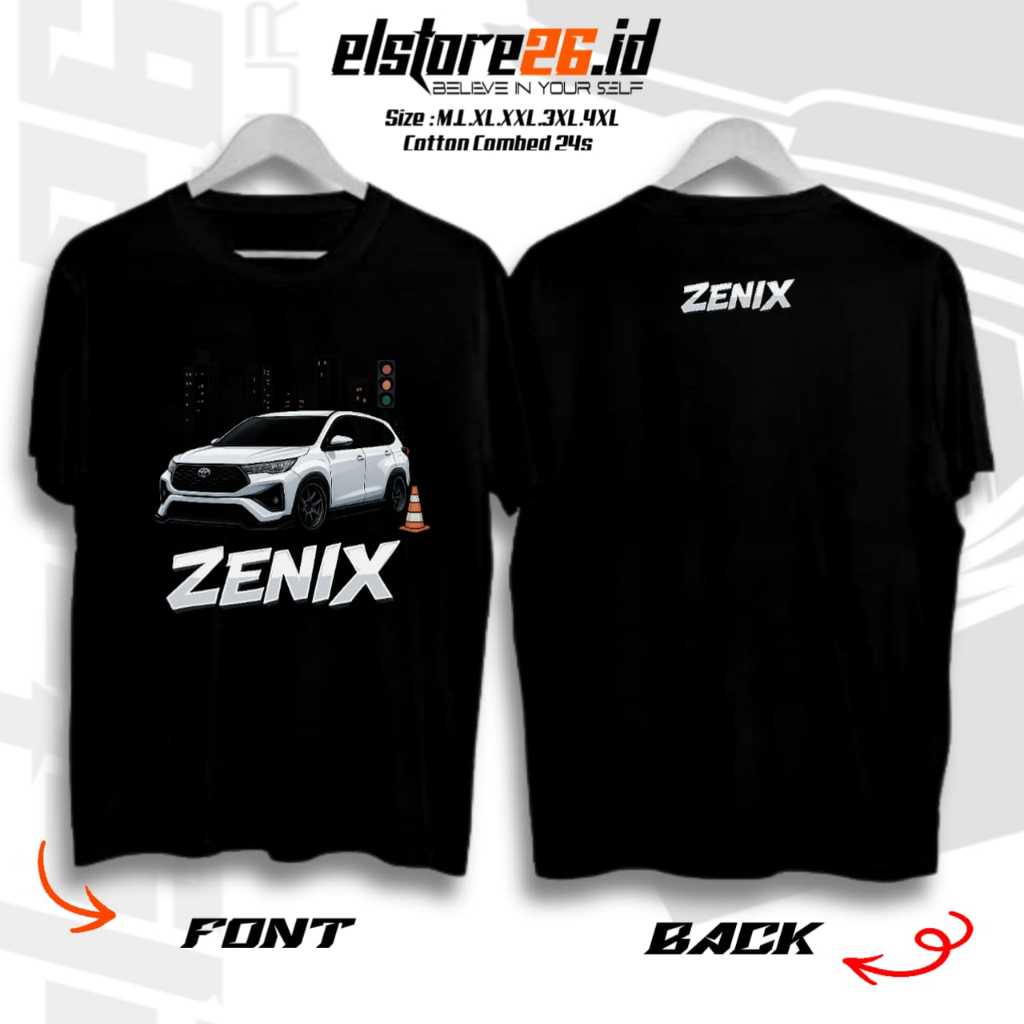 ELSTR Baju Kaos MOBIL ZENIX | Kaos Otomotif Racing | Baju Katun Combed Pria & Wanita