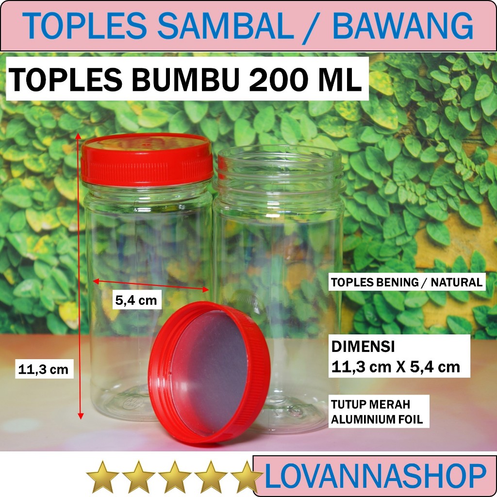 5 Toples 200ml Bumbu 20gr tempat bumbu wadah 200 ml 20 gram sambal dapur kemasan plastik tutup alumi