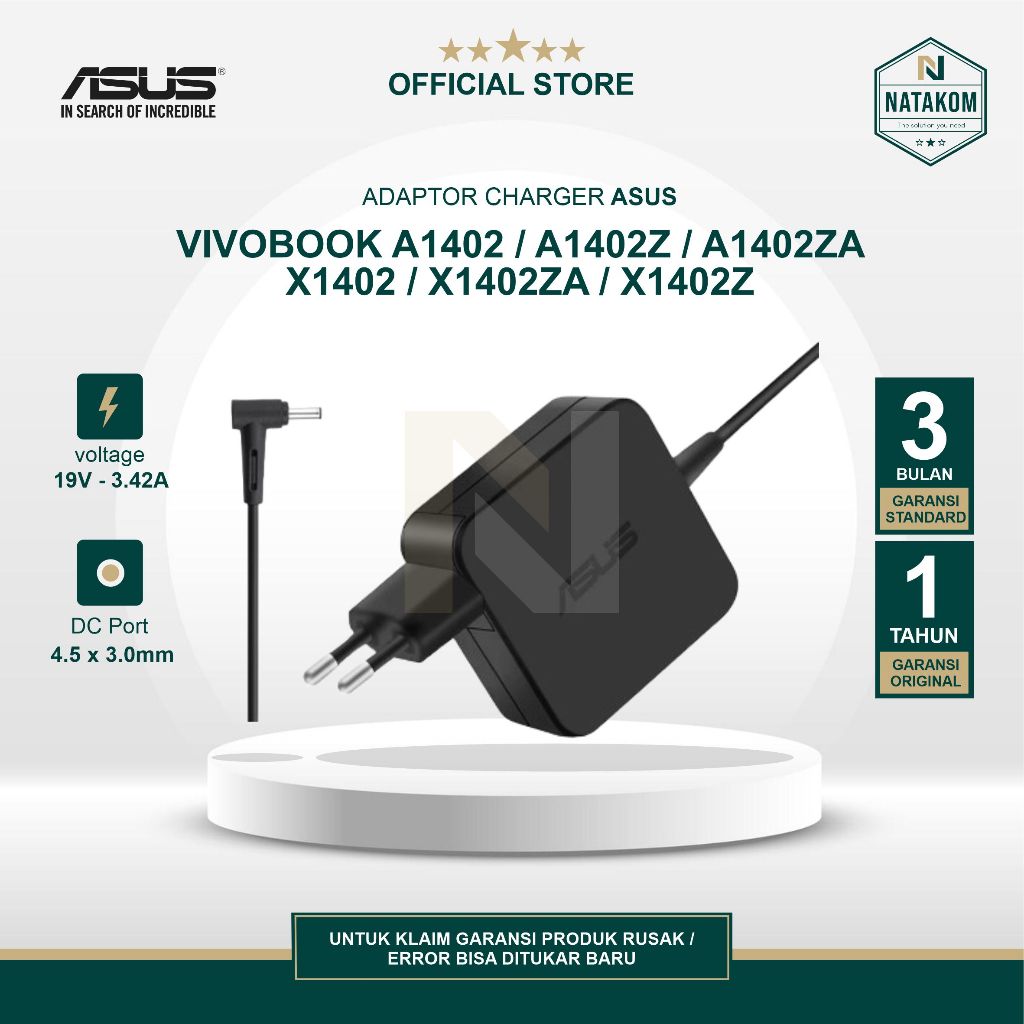 ADAPTOR ASUS VIVOBOOK A1402 A1402Z A1402ZA X1402 X1402ZA X1402Z 3.42A 65W