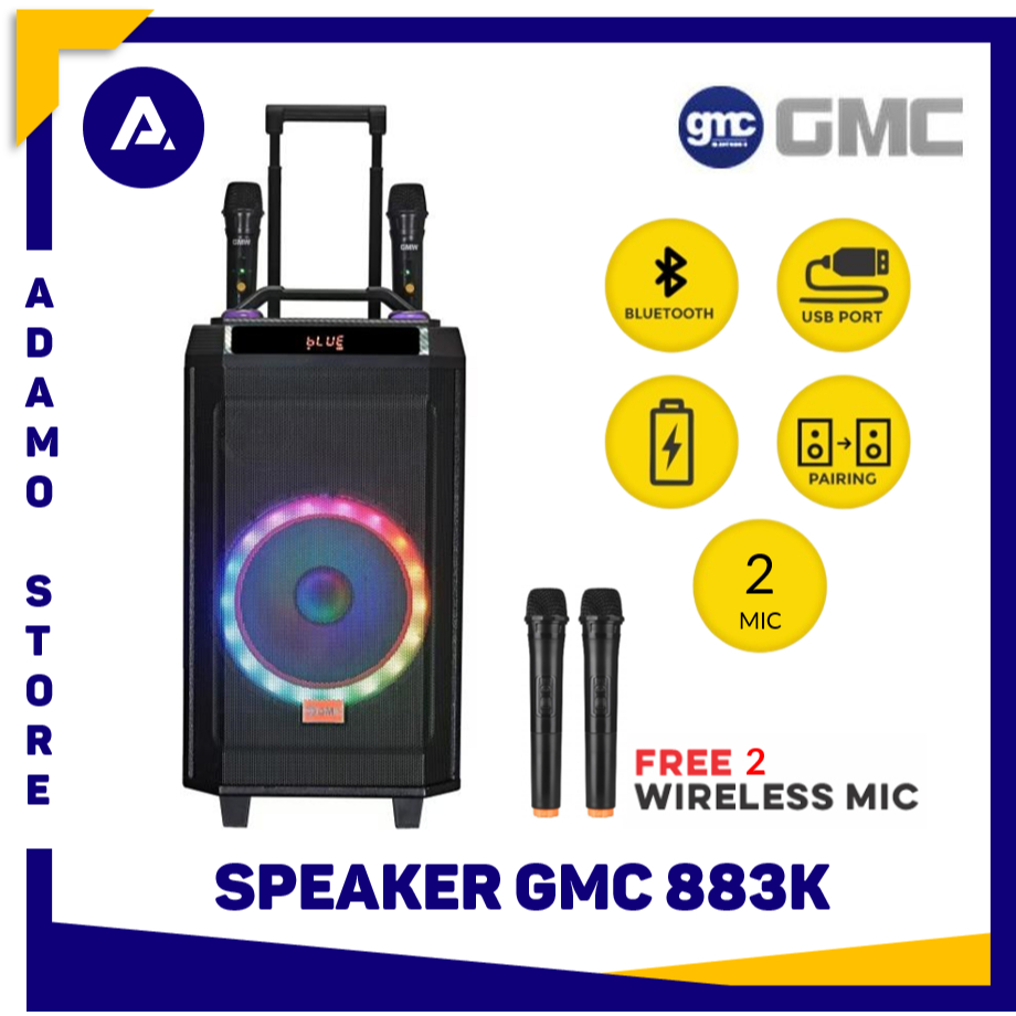 Speaker GMC 883K Bluetooth Karaoke Portable Speaker 10 inch Free 2 Wireless Mic