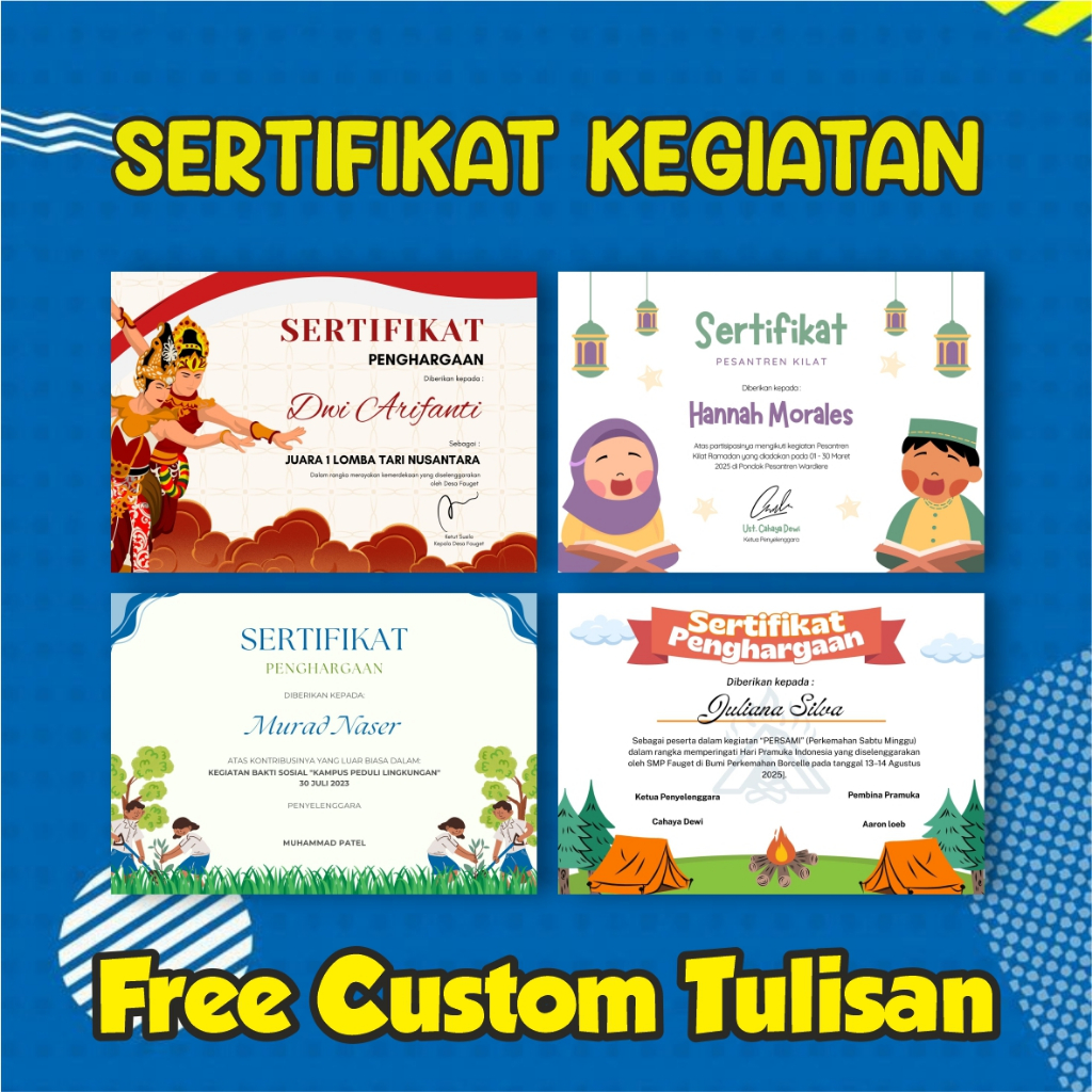 

SERTIFIKAT KEGIATAN Cetak Custom Bahan LINEN ART PAPER BC ASTER Pilihan Tanpa Minimal Order Free Design Murah Bisa Satuan 1 Pcs