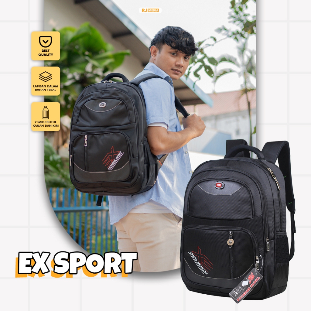 Ransel Laptop Sekolah Model Polo Extreme Premium EX Sport Tas Pria Kerja Dinas Polos Gendong Bonus R