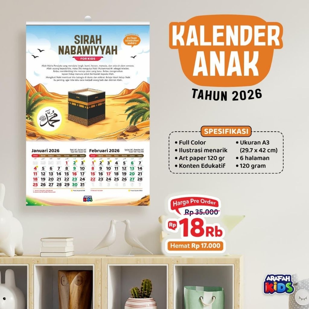 

PRE ORDER Kalender Anak 2026.Kalender 2026 Sirah NabawiyahNabi dan Rasul Ulul azmi. CPB