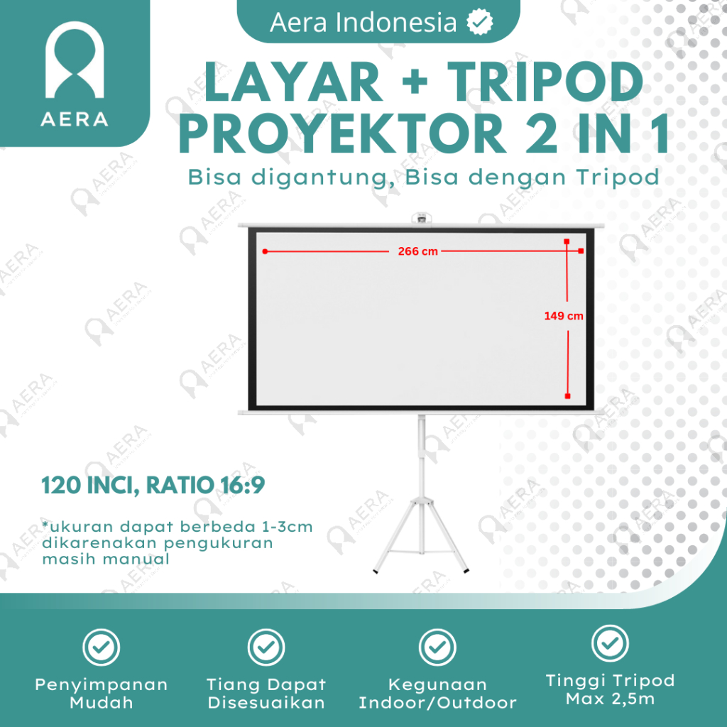Layar Proyektor Tripod 120 Inch 16:9  dan 4:3 |  Screen Tripod Projector Adjustable 120 Inch | Layar