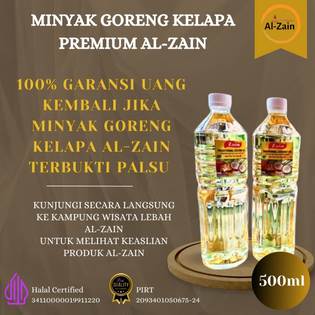 

MINYAK GORENG KELAPA MURNI PREMIUM AL-ZAIN ASLI 100% SEHAT & ALAMI (500ML)