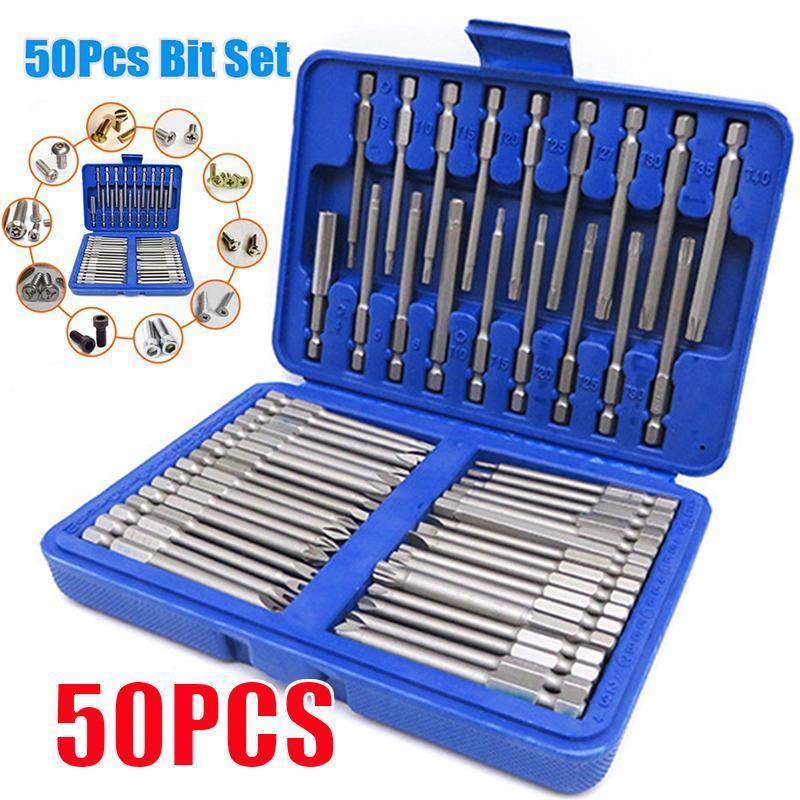 PekerjaTools 50 buah 75mm Extra Long Reach Bit Set Mata Obeng Keamanan Torx Star Hex Bit