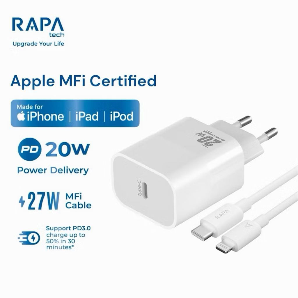 [WONGSOSURABAYA]  RAPAtech Charger 20W Mfi Usb Type C to Lightning Fast Charging for iPad iPod iPhon