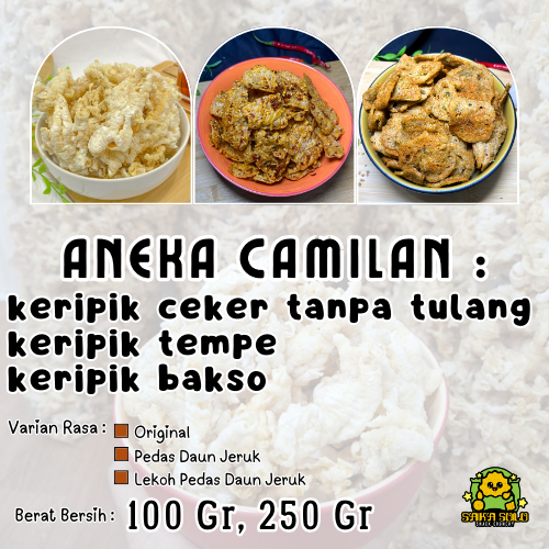 

KERIPIK CEKER TEMPE CRISPY BAKSO GORENG KHAS SOLO CEMILAN RENYAH GURIH CHILI OIL PEDAS DAUN JERUK