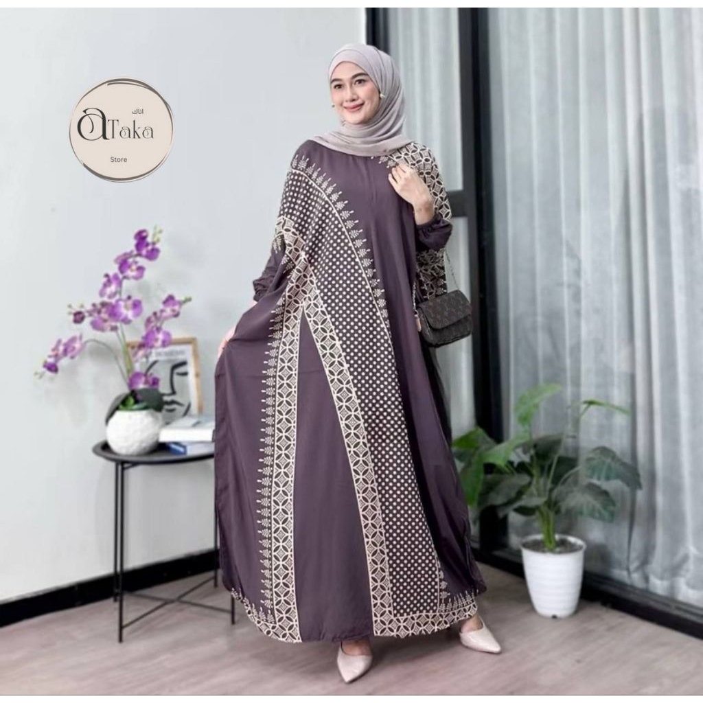 Gamis Kaftan Muslimah Busui Friendly Motif Madinah Kaftan Jumbo Bahan Rayon Premium Adem