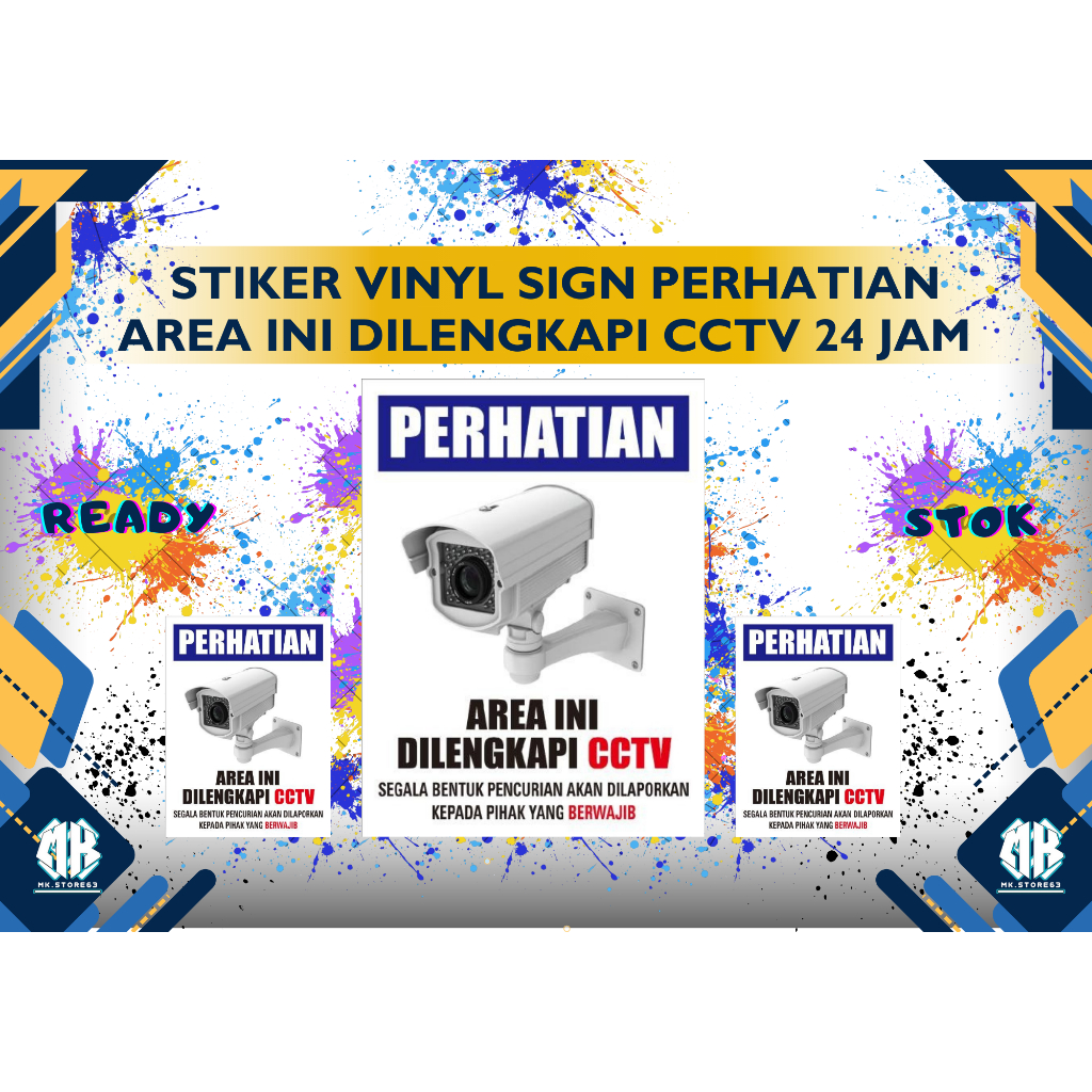

CCTV AREA Sticker safety sign warning sign camera Stiker PERHATIAN CCTV