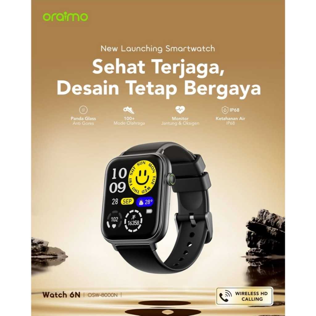 SmartWatch Oraimo Watch 6N OSW-8000N IP68 BT5.3 dengan Panda Glass Auto Glare dan Mode Olahraga 100+