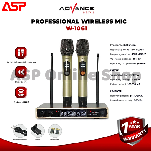 ADVANCE MIC W 1061 W-1061 W1061 Double Mic Mik Microphone Wireless Bluetooth