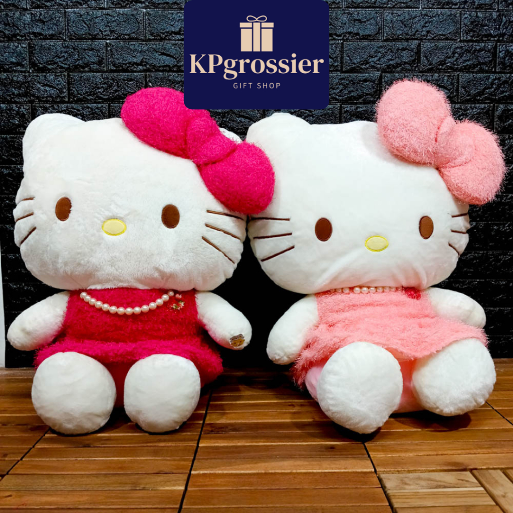 Boneka Hello Kitty Lucu Jumbo Besar Import Baju Bulu Jarum Pink dan Merah 28, 39 dan 65 cm