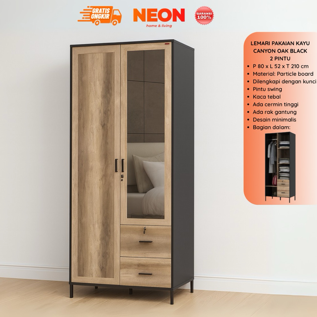 Lemari Pakaian Kayu Minimalis | Lemari Baju 2 Pintu | Lemari Baju 3 Pintu