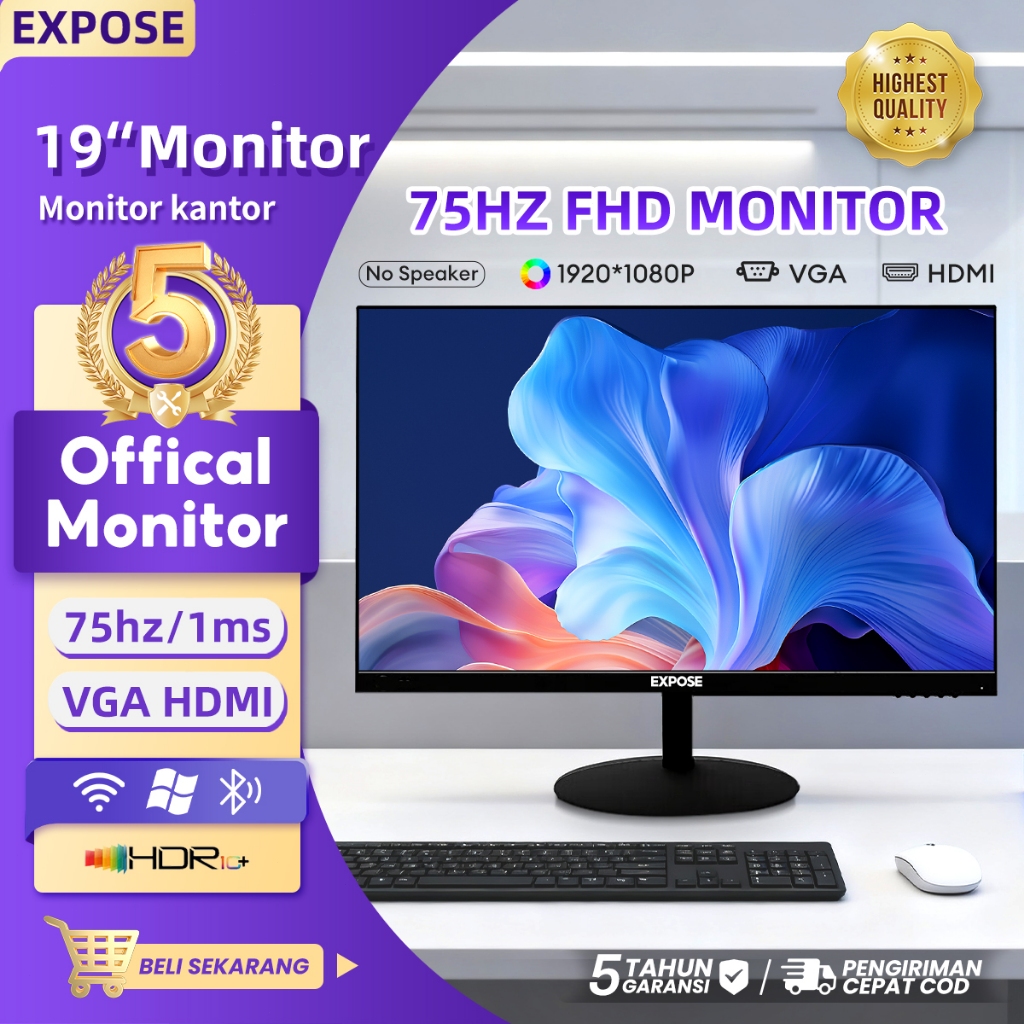 monitor pc 19 inch gaming monitor 75hz for ps4 ps5 xbox flat monitor pc 22/24 inch with HDMI VGA