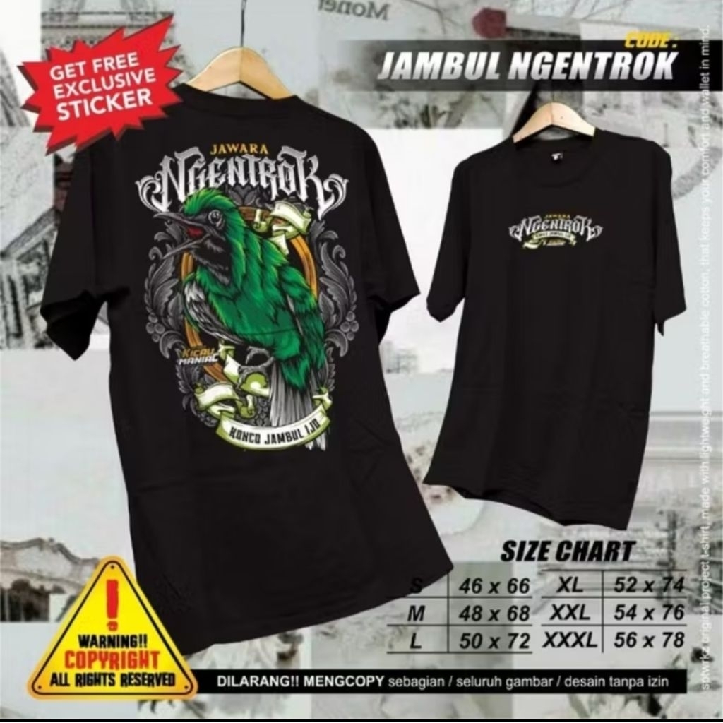Kaos T-shirt Kicau Mania Jawara Ngentrok Konco Jambul Ijo Kaos Distro Unisex