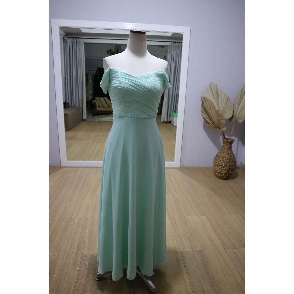 gaun pesta sifon sabrina hijau tosca mint preloved