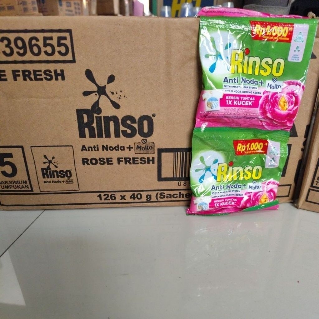 Promo Rinso Bubuk 1 Dus 126 Pcs Sabun Cuci Baju Wangi tahan lama