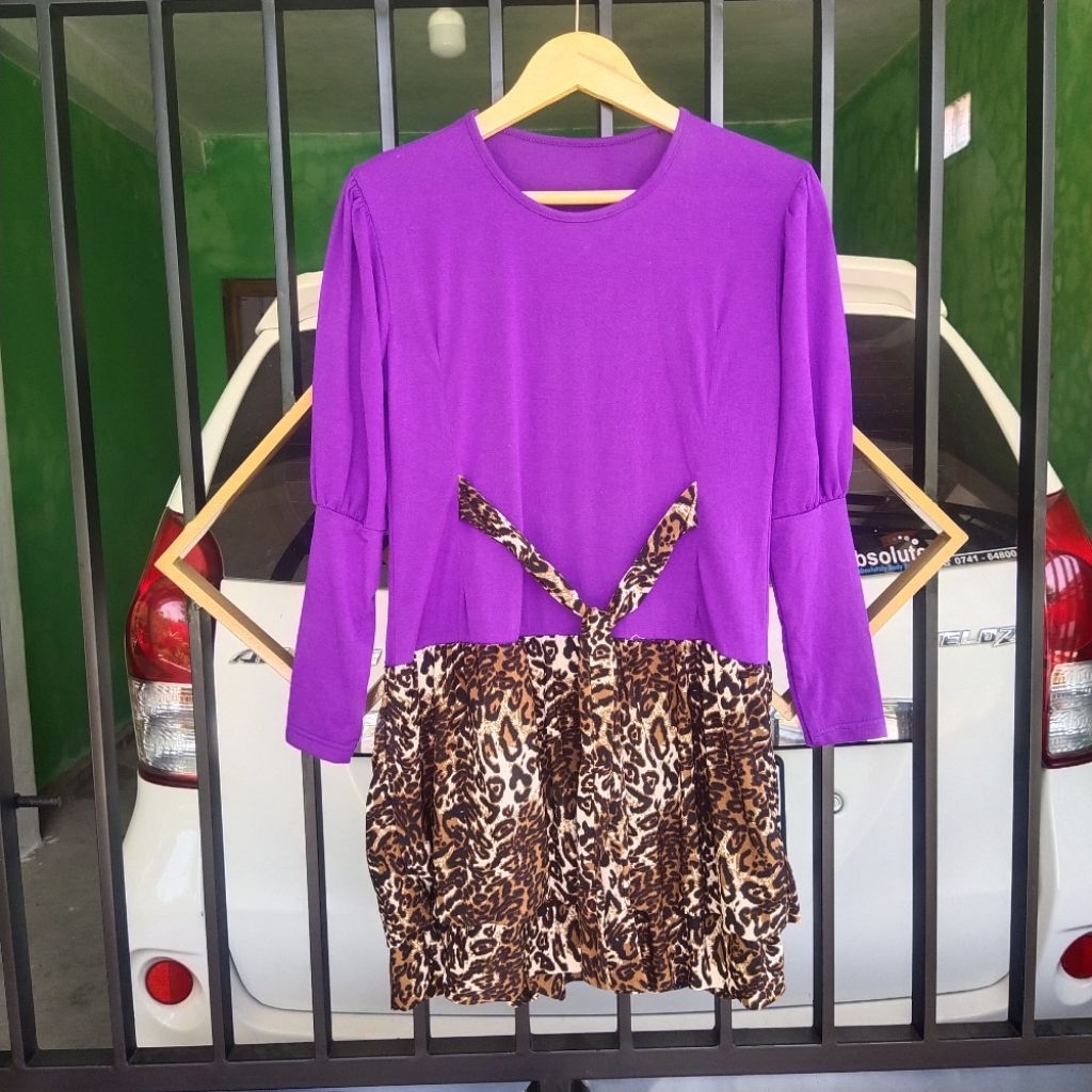 Preloved - NGW Leopard Dress model rok pepplum bahan spandex