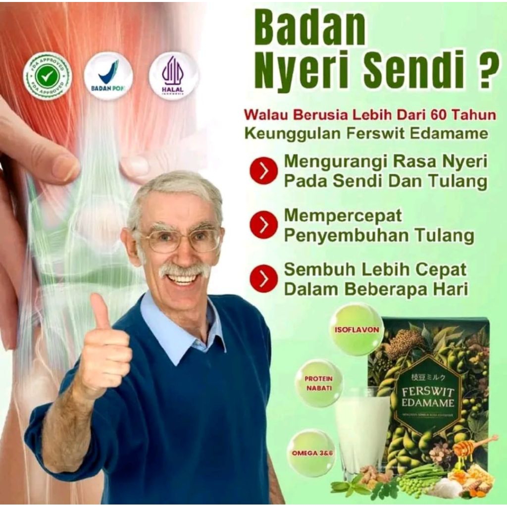 

Ferswit SusU Edamame Jepang Asli Original Untuk Tulang & Sendi | FERSWIT EDAMAME SUSU Kedelai Edamame Jepang Solusi Nyeri Sendi Dan Pencernaan