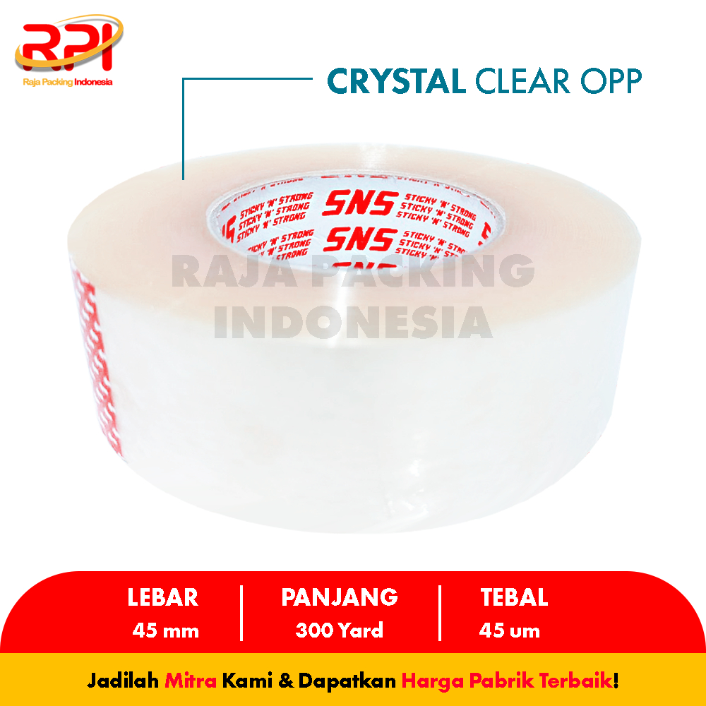 

Lakban Bening / Coklat 300 Yard x 45 Mm x 45 Mic Sticky N Strong (SNS) RAJA PACKING INDONESIA