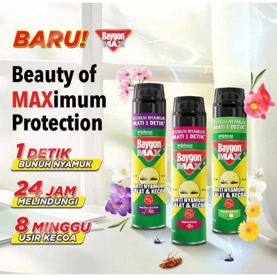 Baygon Max Spray 500 ML / Obat Anti Nyamuk Serangga Kecoa Semprot Aerosol Baygon