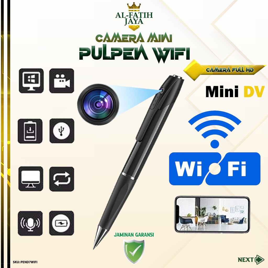 AlfatihJaya Mini Kamera Pulpen Wifi D7-W 1080p Kamera Pena Pengintai Rahasia PEND7WIFI Spy Pen Cam