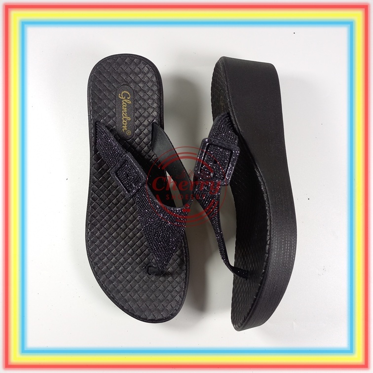 Sandal Wedges Wanita Glitter Glanzton Sendal Jepit Karet Cewek Jinjit Tali Gliter Premium sandal per
