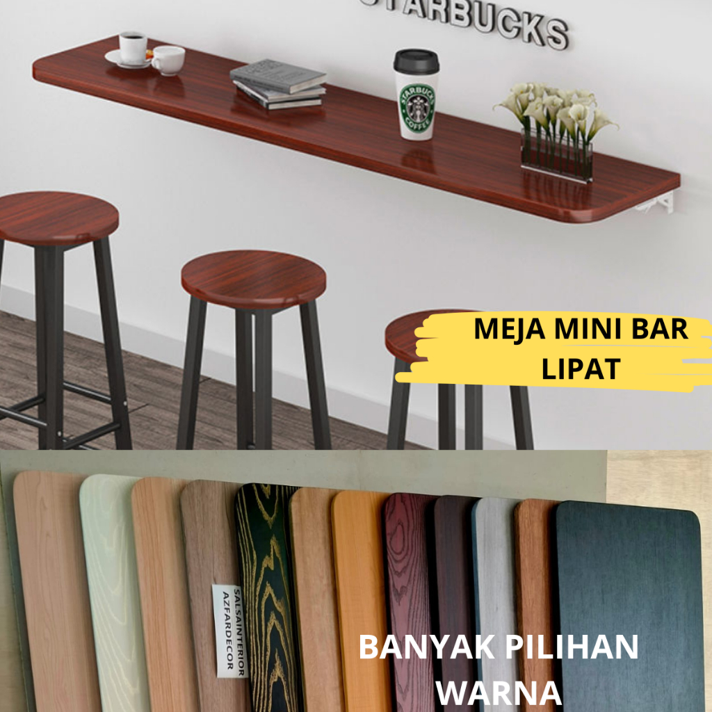 MEJA MINI BAR LIPAT TEMPEL DINDING MOTIF KAYU