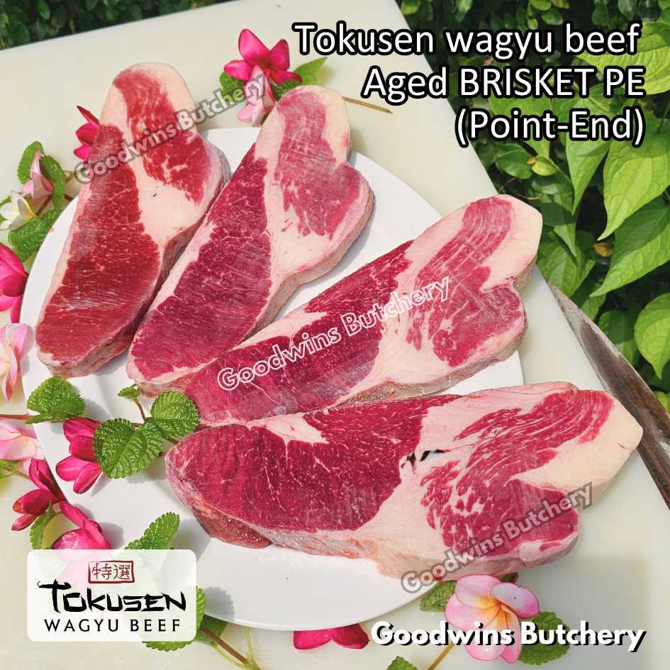 

Beef wagyu Tokusen BRISKET PE (Point-End) marbling MBS-5 | daging sapi pucuk sandung lamur | aged frozen schnitzel steak cuts 1cm 1.5kg