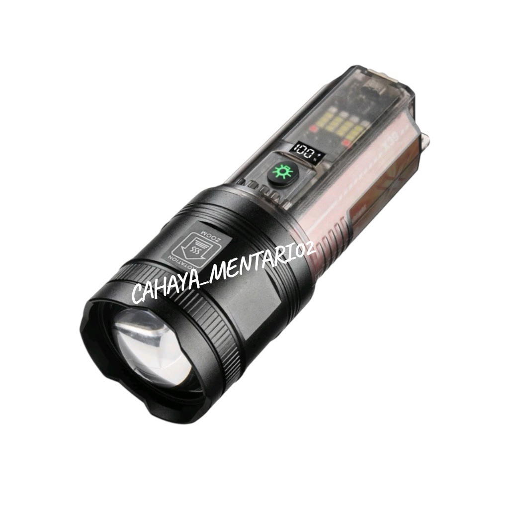 SENTER TANGAN LED X39 - SUPER TERANG - 7 MODE CAHAYA - POWERBANK MODE - RECHARGEABLE - SOLAR PANEL