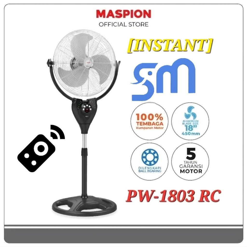 [INSTANT] Kipas Angin Maspion PW-1803 RC Power Fan Remote 1803RC 18 inc PW1803